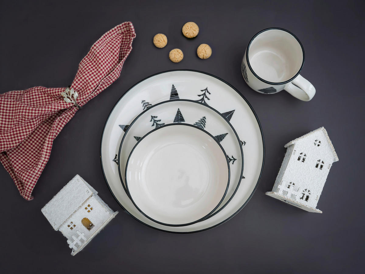 Serviciu De Masă Complet 16 piese  - alb/negru, Basics, ceramică - Creatable