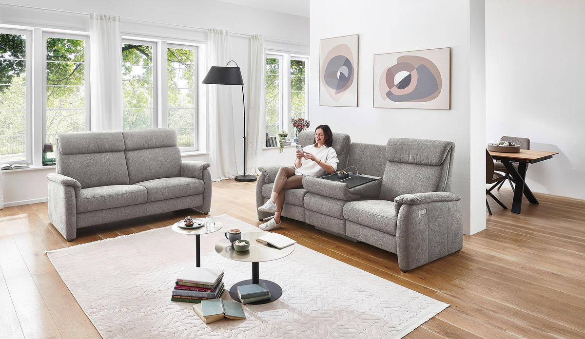 TRAPEZSOFA in Flachgewebe Greige  - Greige/Schwarz, Konventionell, Textil/Metall (219/107/97cm) - Pure Home Comfort