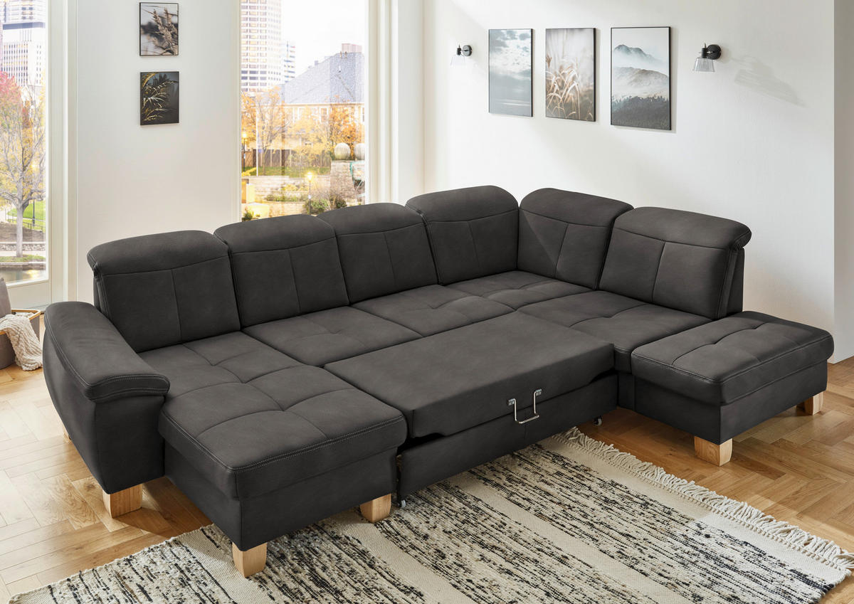 WOHNLANDSCHAFT in Mikrofaser Grau  - Wildeiche/Beige, Konventionell, Holz/Textil (185/343/243cm) - Voleo