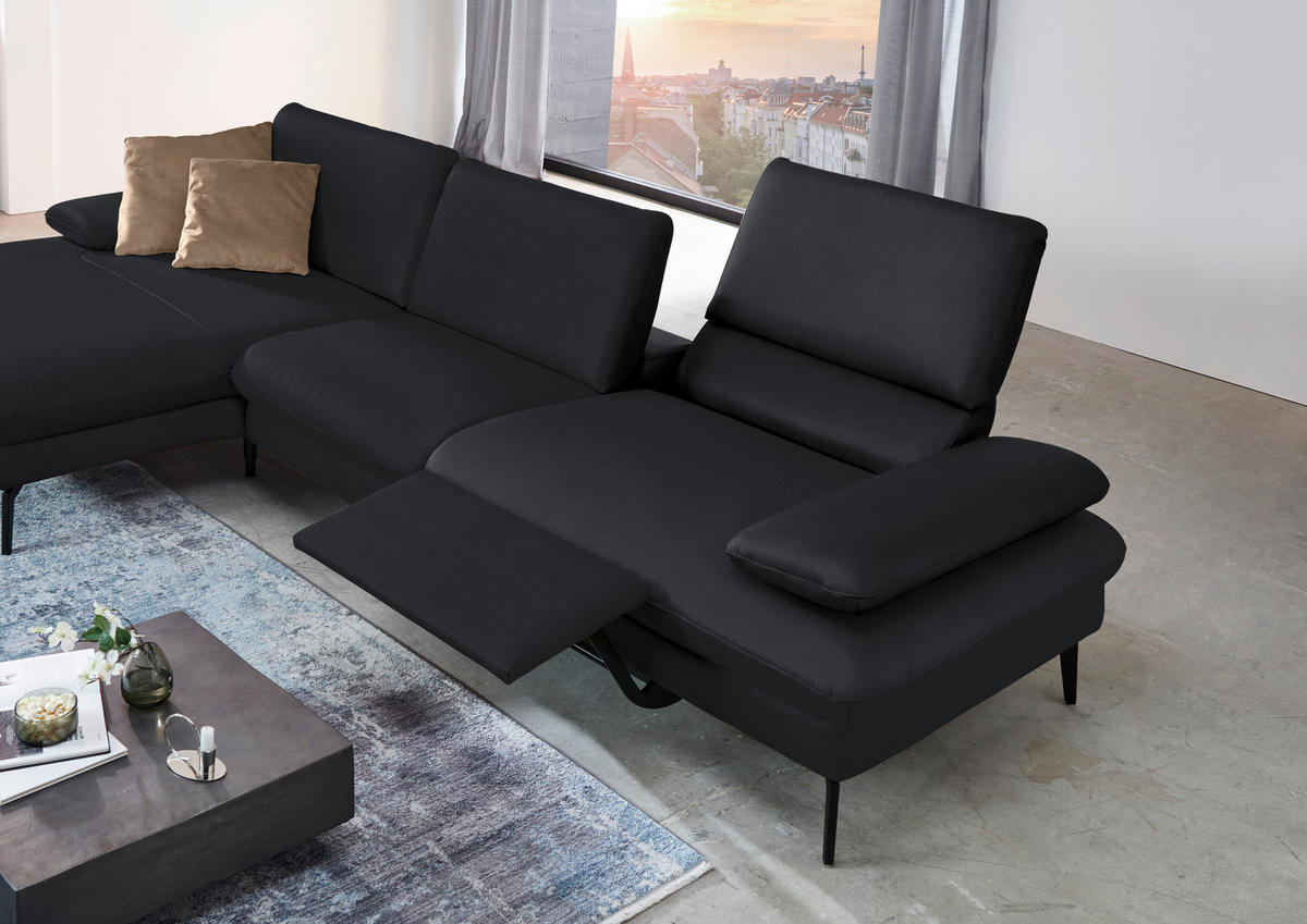 ECKSOFA in Echtleder Anthrazit  - Anthrazit/Schwarz, Design, Leder/Metall (157/325cm) - Dieter Knoll