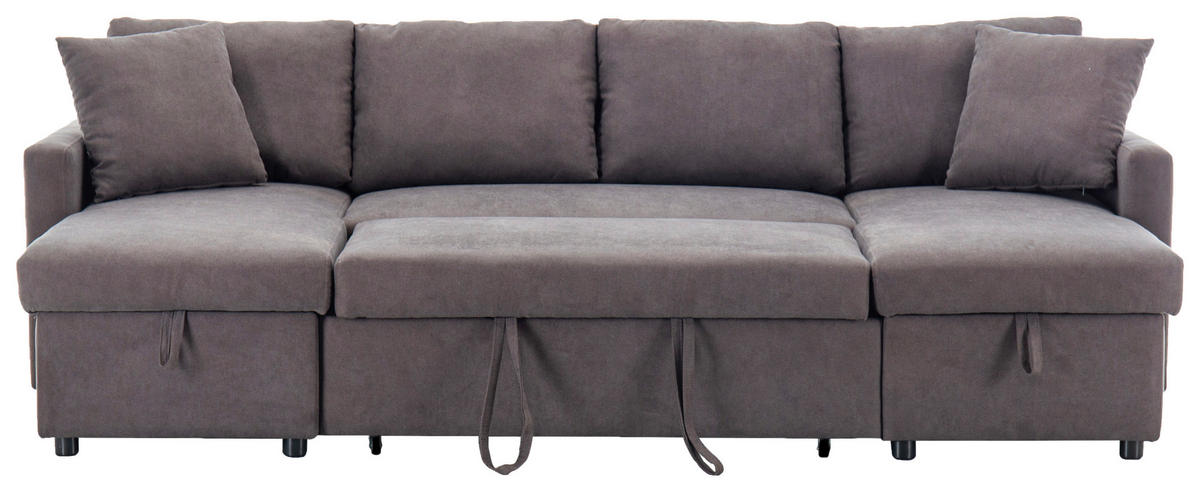 WOHNLANDSCHAFT Dunkelgrau Webstoff  - Dunkelgrau/Schwarz, Design, Holz/Kunststoff (264/88/135,5cm) - Ti'me