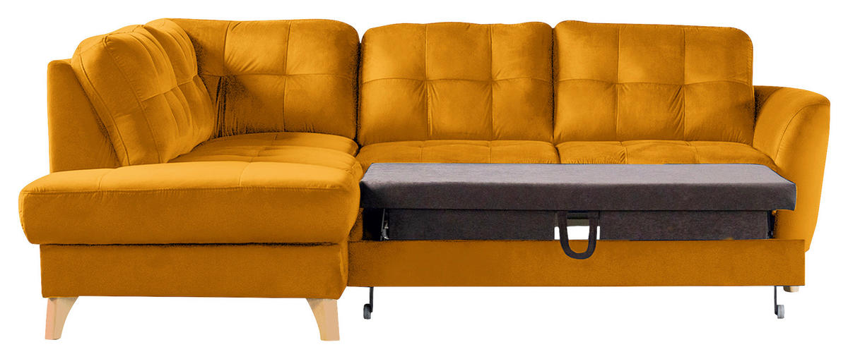 ECKSOFA Gelb Samt  - Gelb/Buchefarben, Design, Holz/Textil (190/236cm) - Livetastic