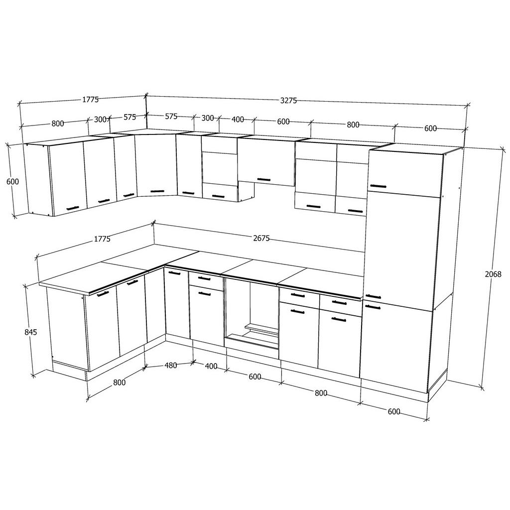Thumbnail - Mid.you Eckküche, Weiß, Metall, 3 Schublade(n) Schubladen, L-Form, nur wie online abgebildet bestellbar, 328x178 cm, in ...