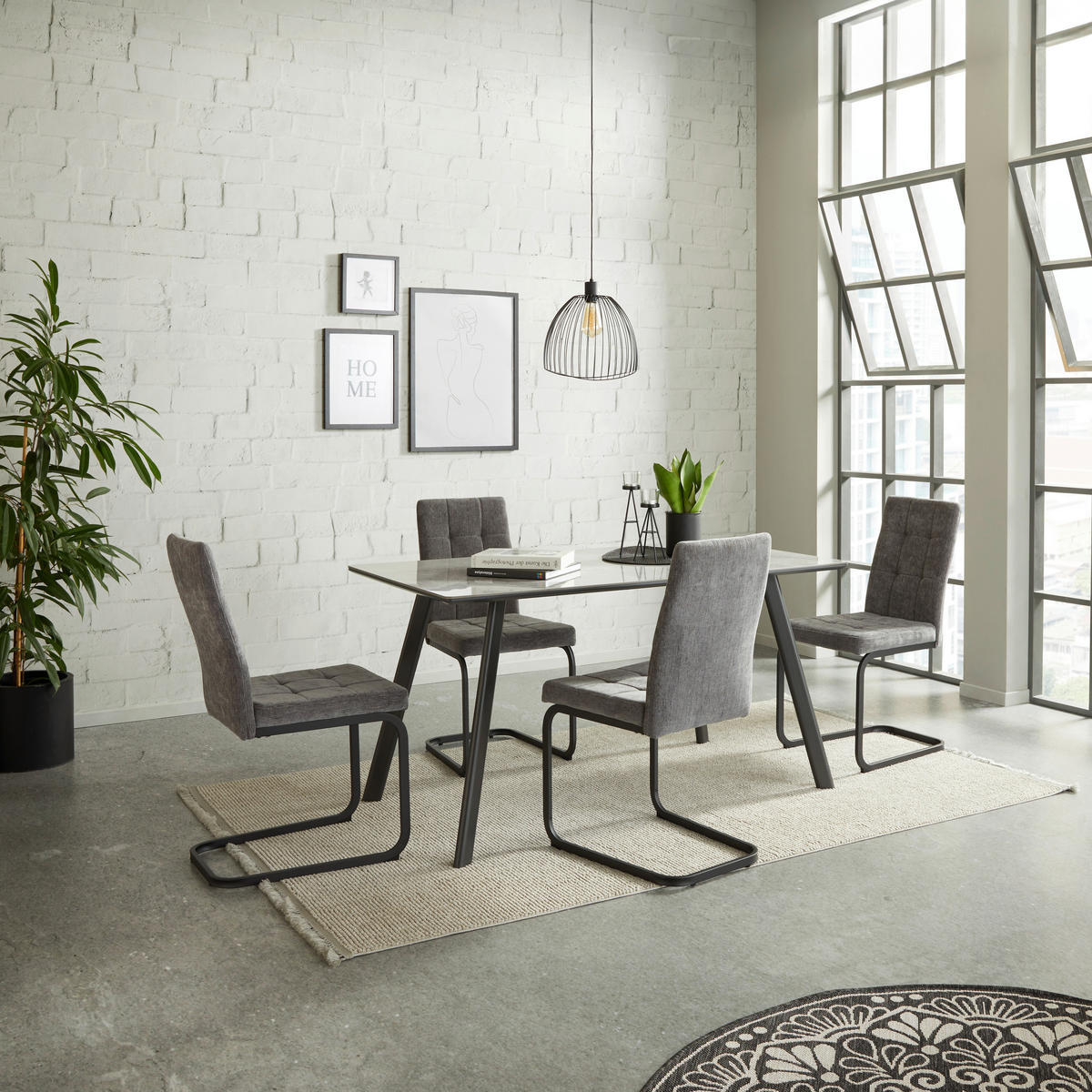STUHL  in Eisen Webstoff Metall, Textil  - Hellgrau/Schwarz, MODERN, Textil/Metall (43/92/56cm) - MID.YOU