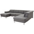 WOHNLANDSCHAFT inkl.Funktionen Grau Webstoff  - Silberfarben/Grau, Design, Textil/Metall (168/320/226cm) - Xora