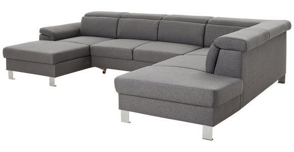 WOHNLANDSCHAFT inkl.Funktionen Grau Webstoff  - Silberfarben/Grau, Design, Textil/Metall (168/320/226cm) - Xora