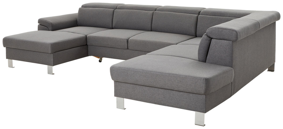 WOHNLANDSCHAFT inkl.Funktionen Grau Webstoff  - Silberfarben/Grau, Design, Textil/Metall (168/320/226cm) - Xora