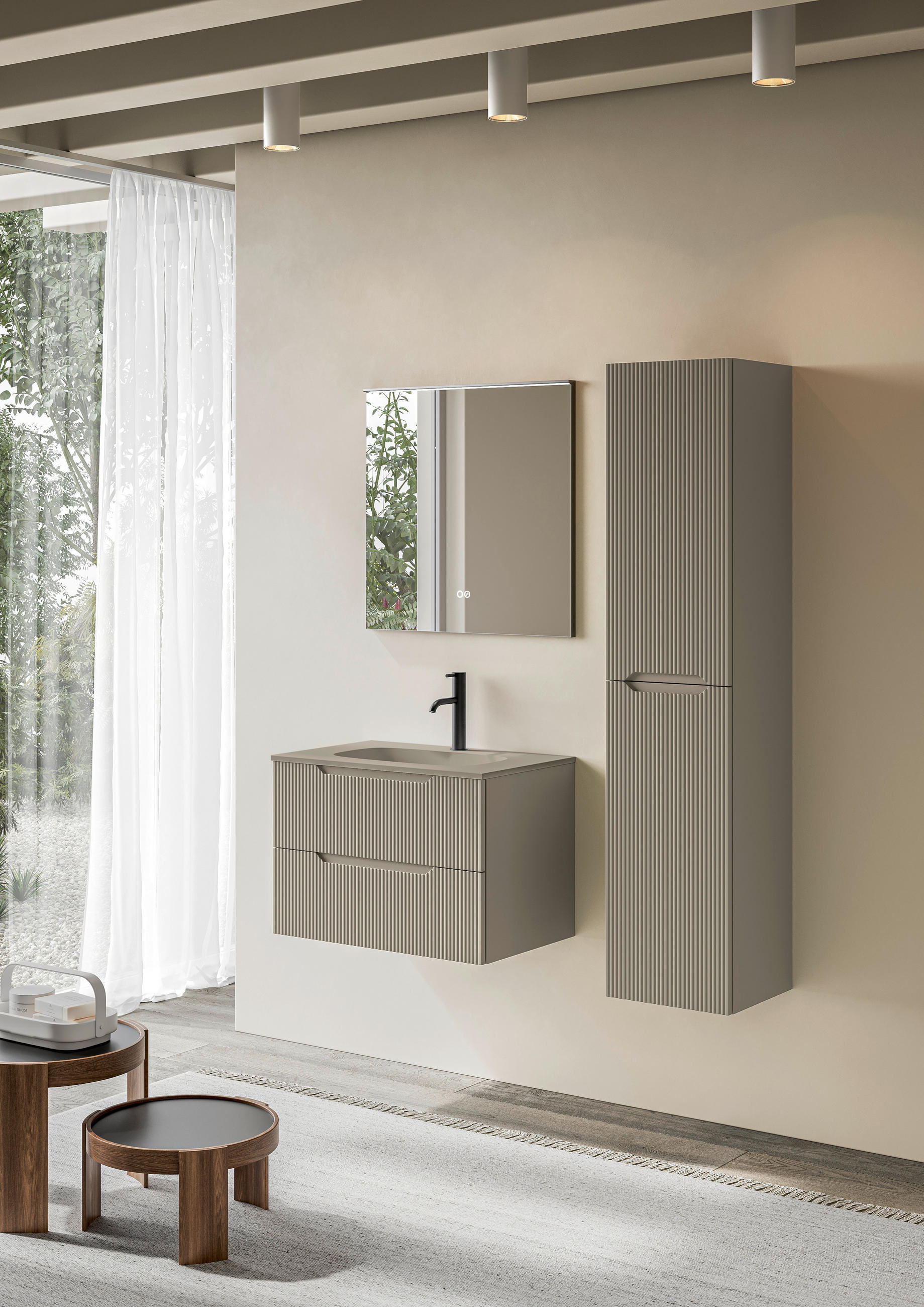 BADEZIMMER 3-teilig 90 cm  - Weiss/Beige, Konventionell, Holzwerkstoff/Stein (90cm) - Belluti