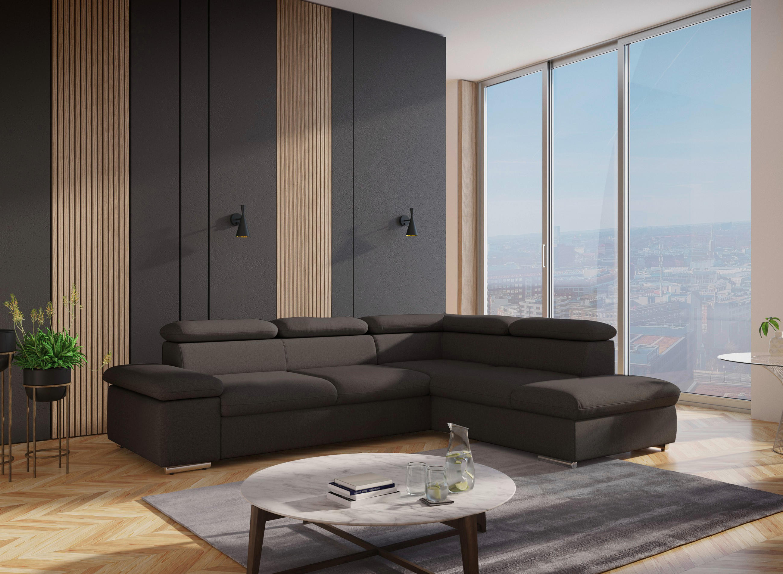 ECKSOFA in Flachgewebe Fango  - Fango, Modern, Textil/Metall (274/228cm) - Sit & More