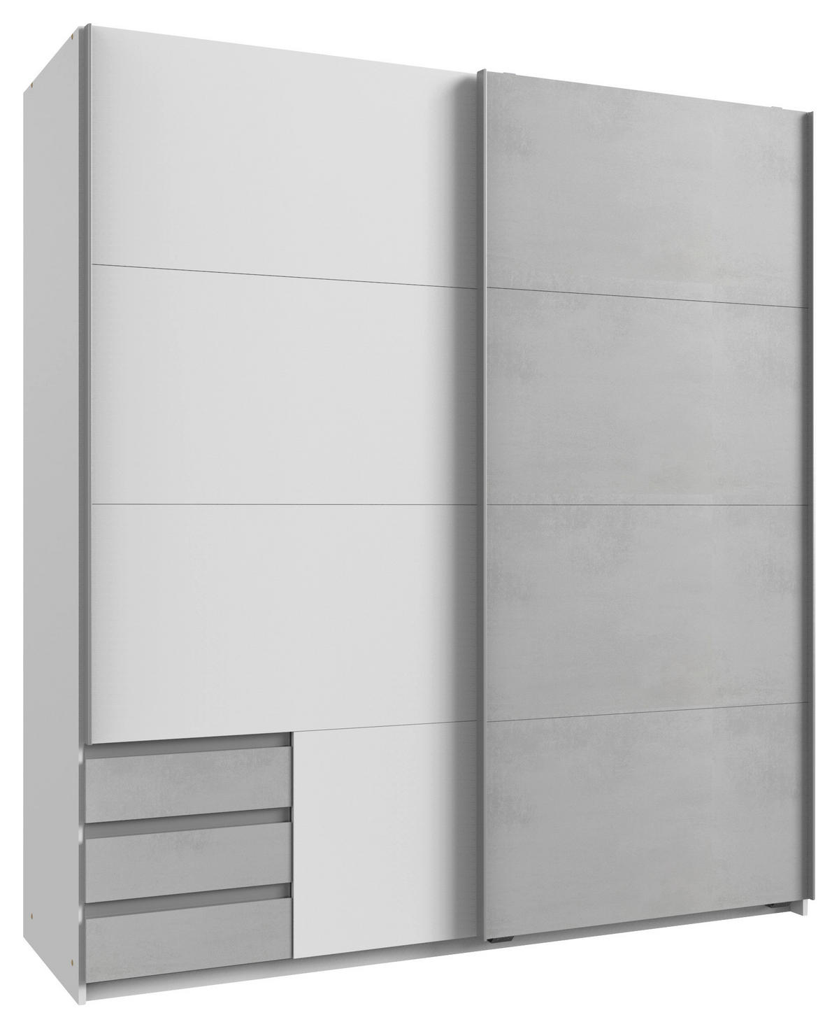 SCHWEBETÜRENSCHRANK 179/198/64 cm 2-türig Weiß, Hellgrau  - Hellgrau/Alufarben, Design, Holzwerkstoff/Metall (179/198/64cm) - Boxxx