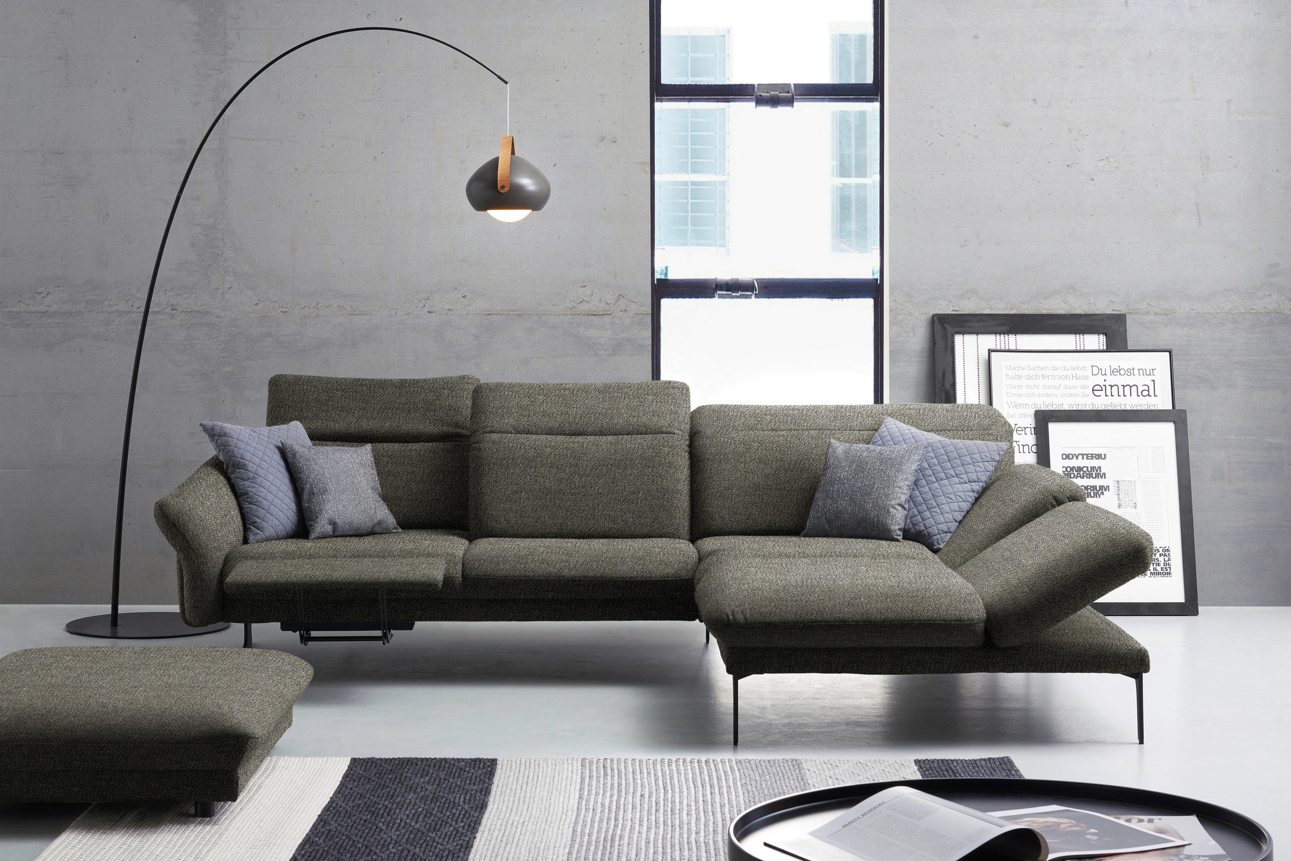 ECKSOFA in Webstoff Graubraun  - Anthrazit/Graubraun, Design, Textil/Metall (299/203cm) - Himolla