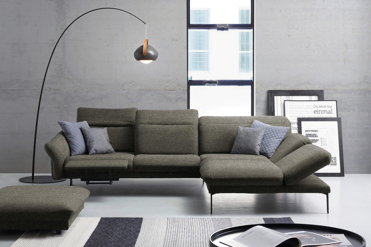 ECKSOFA in Webstoff Graubraun  - Anthrazit/Graubraun, Design, Textil/Metall (299/203cm) - Himolla