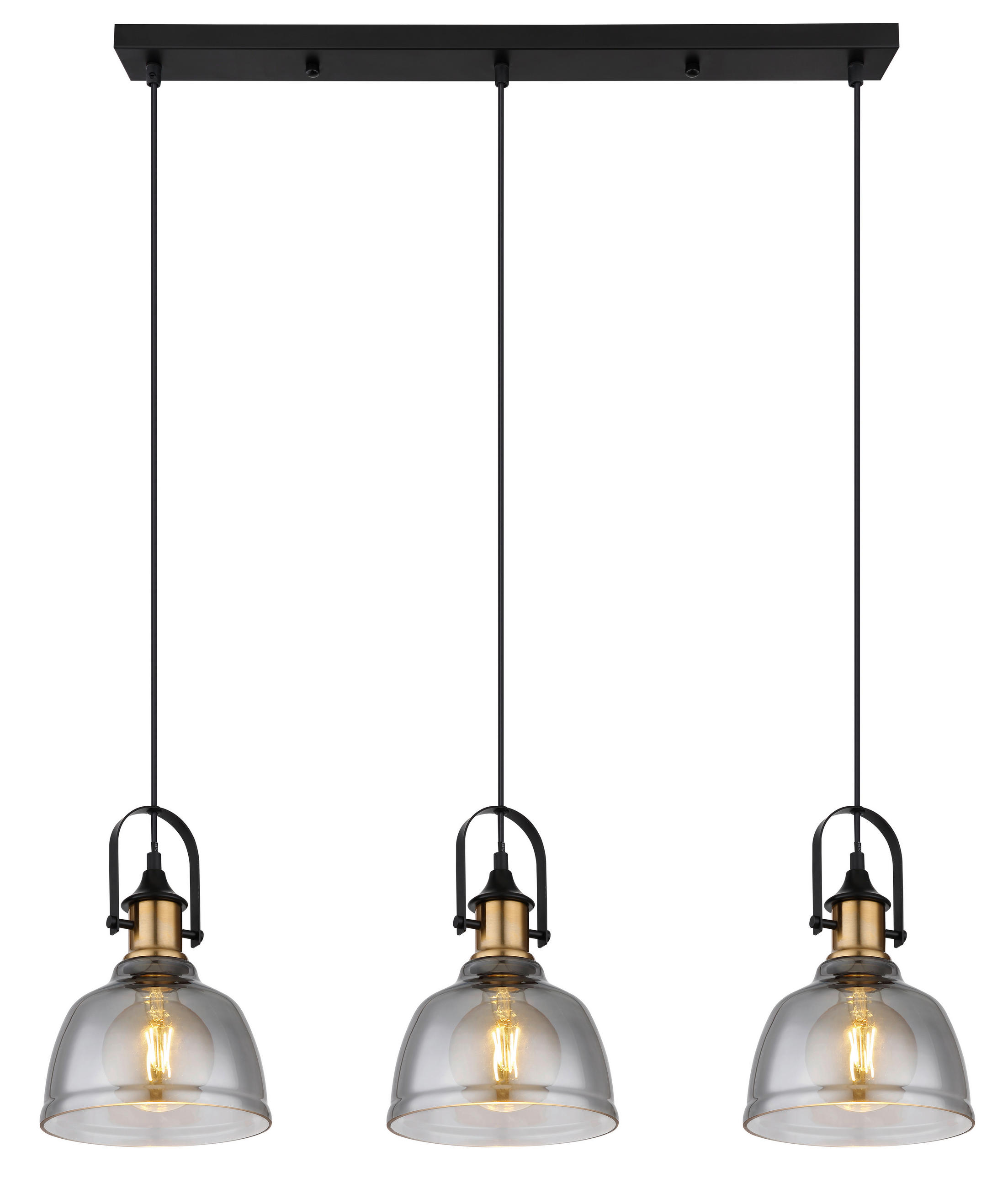 HÄNGELEUCHTE 15558-3H 83,5/20 cm   - Messingfarben/Schwarz, Design, Glas/Metall (83,5/20cm) - Globo