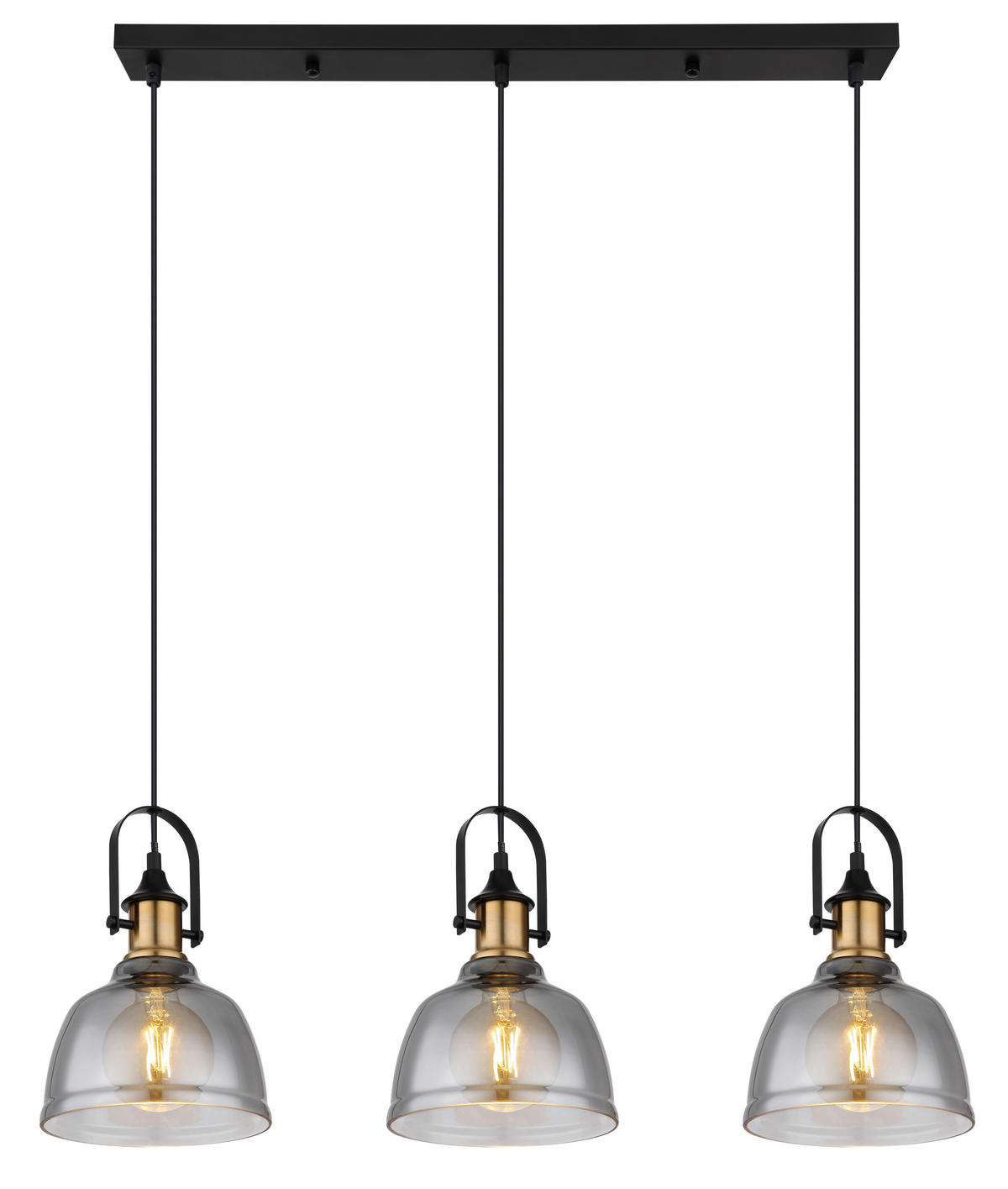 HÄNGELEUCHTE 15558-3H 83,5/20 cm   - Messingfarben/Schwarz, Design, Glas/Metall (83,5/20cm) - Globo