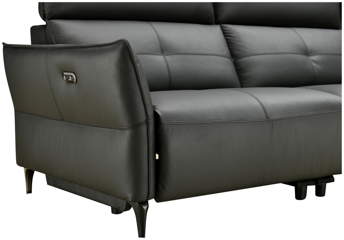 2-SITZER-SOFA Schwarz Echtleder  - Schwarz, Design, Leder/Metall (191/98/101cm) - Novel
