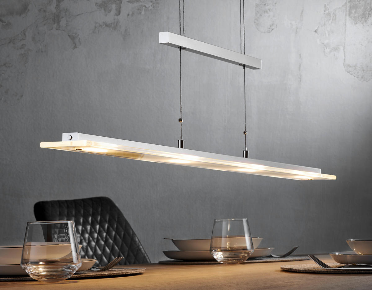 ZÁVĚSNÉ LED SVÍTIDLO, 88/9/80-150 cm  - barvy niklu, Design, kov/sklo (88/9/80-150cm)