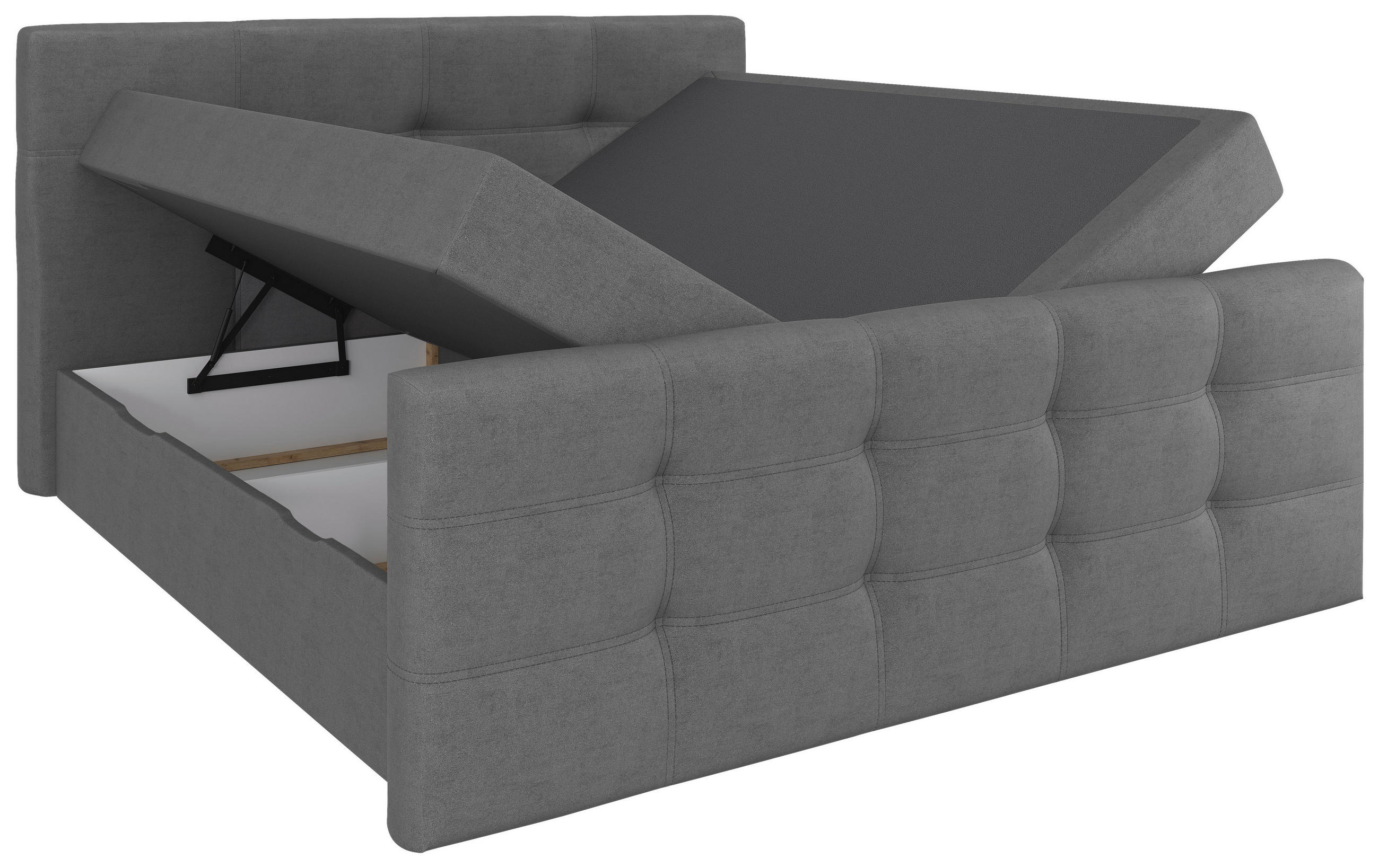 BOXBETT 180/200 cm,  in Grau, gepolstertes Kopfteil, Bettkasten, Topper, Matratzen, Wendematratze mit unterschiedlichen Härtegraden, H2 + H3 = mittel + fest  - Schwarz/Grau, Basics, Kunststoff/Textil (180/200cm) - Chameo