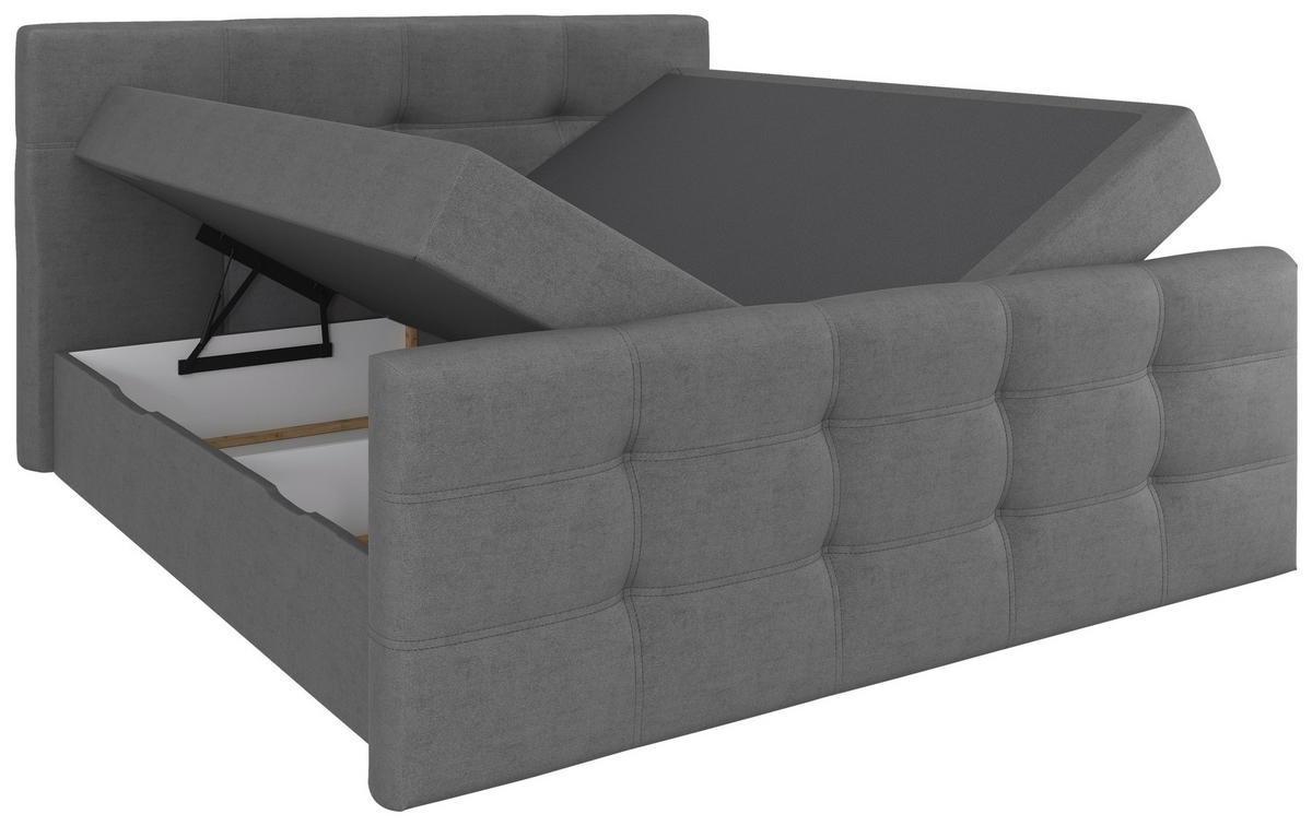 BOXBETT 180/200 cm,  in Grau, gepolstertes Kopfteil, Bettkasten, Topper, Matratzen, Wendematratze mit unterschiedlichen Härtegraden, H2 + H3 = mittel + fest  - Schwarz/Grau, Basics, Kunststoff/Textil (180/200cm) - Chameo