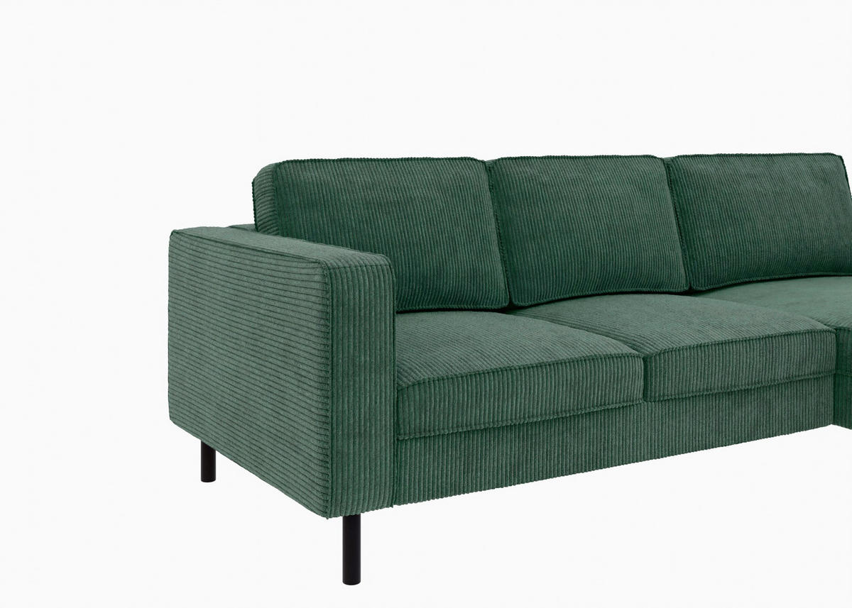 ECKSCHLAFSOFA WATKINS  mit Schlafen auf Sitzhöhe, Rücken echt, Armteil links, Armteil rechts Cord Dunkelgrün  - Dunkelgrün/Schwarz, MODERN, Textil/Metall (232/161cm) - Trendmanufaktur