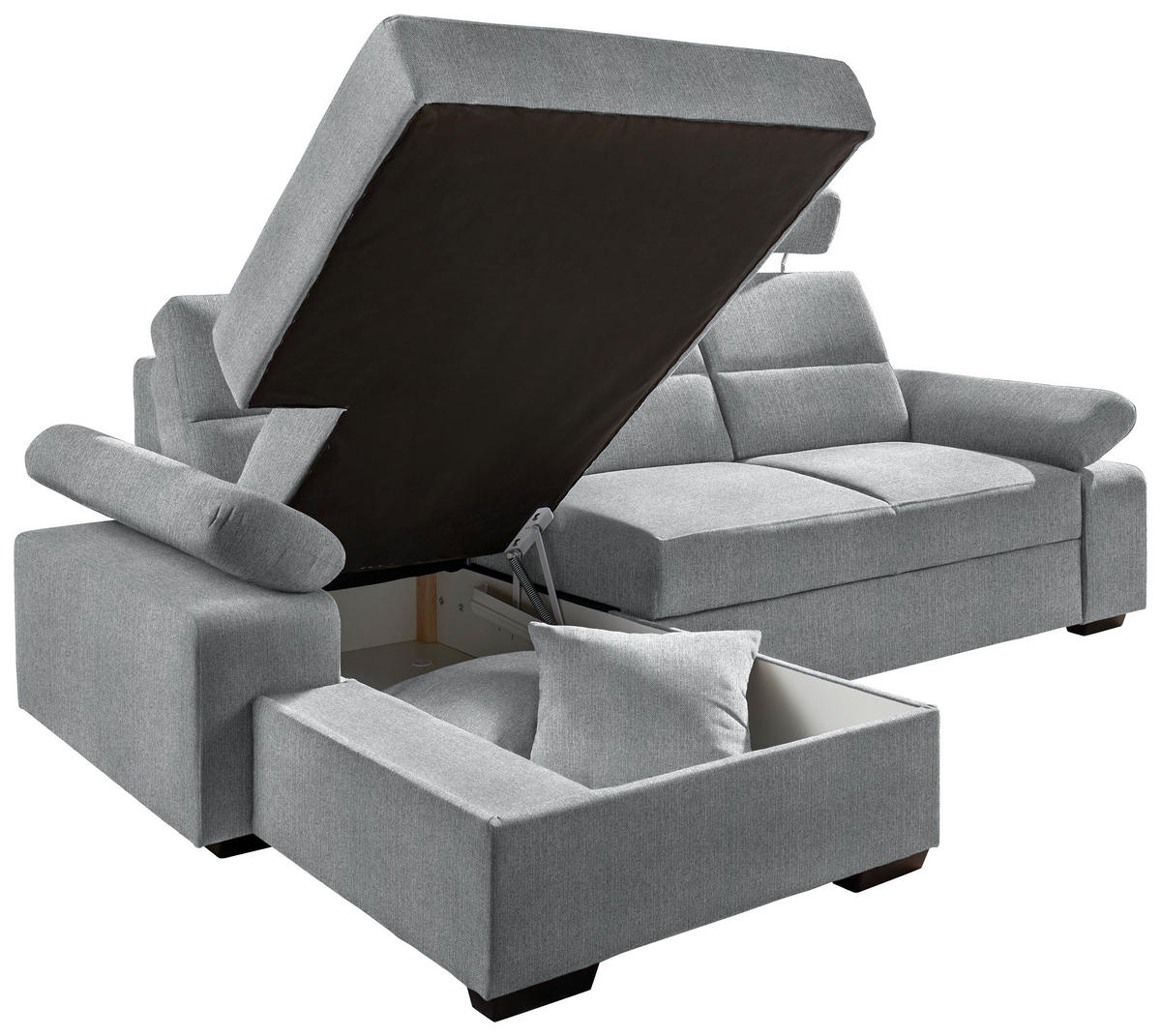 ECKSOFA in Webstoff Grau  - Dunkelbraun/Grau, Konventionell, Kunststoff/Textil (166/258cm) - Cantus