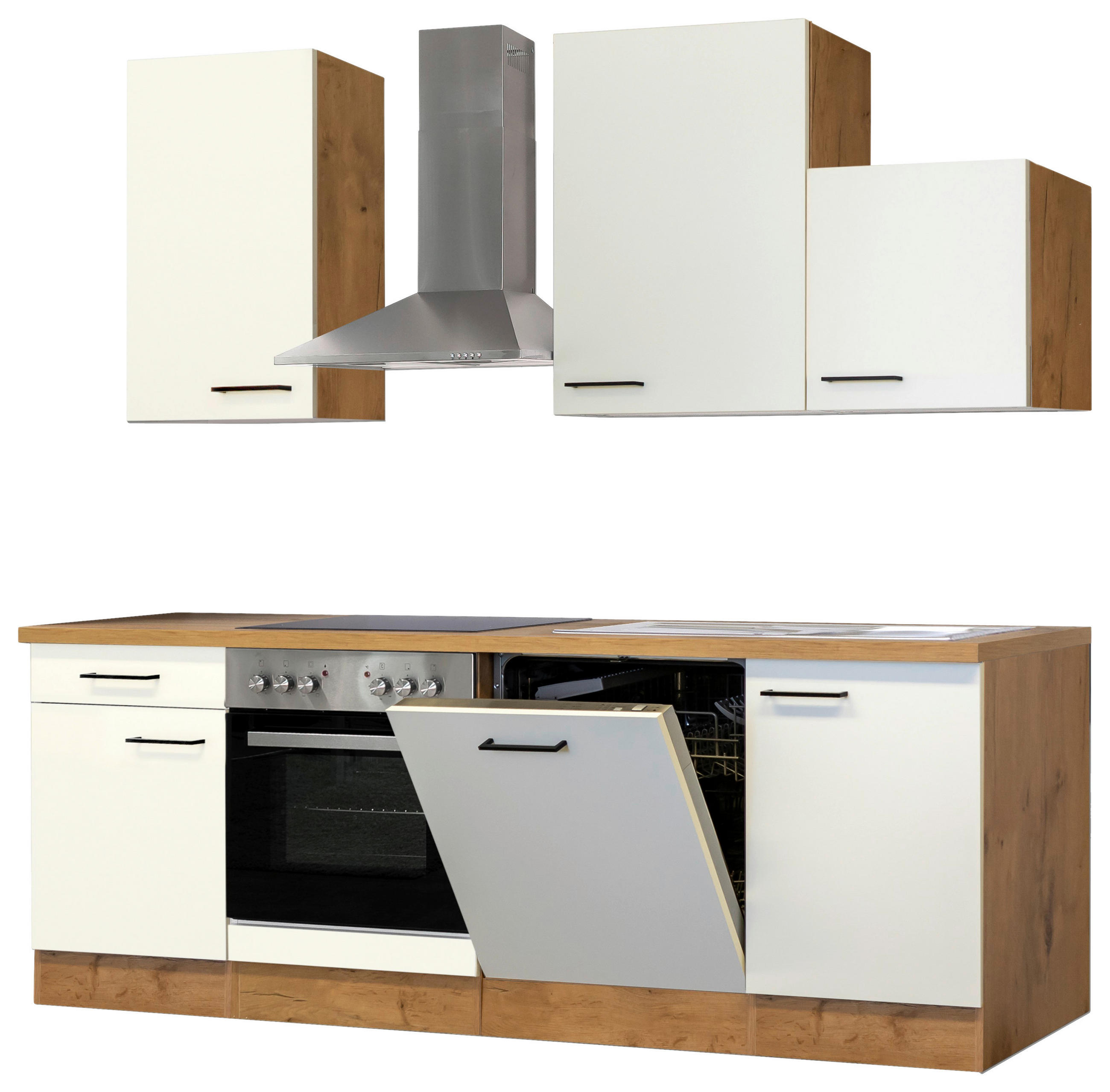 KÜCHENBLOCK 220 cm   in Eichefarben, Magnolie  - Eichefarben/Magnolie, MODERN, Holzwerkstoff/Metall (220cm) - FlexWell