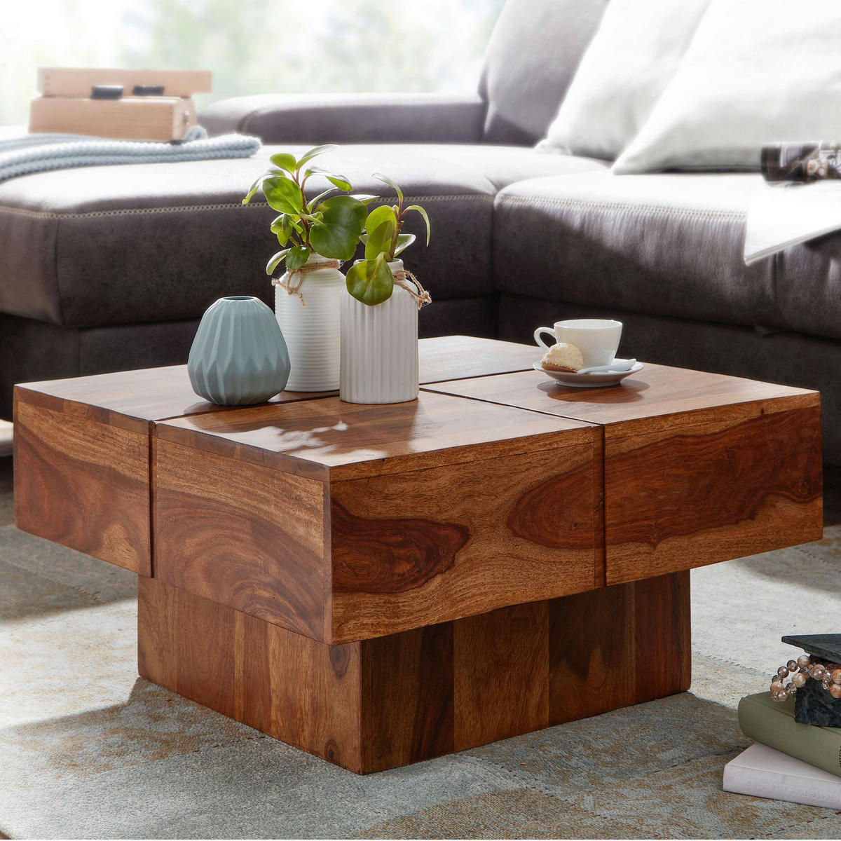 COUCHTISCH Sheesham massiv 57,5/57,5/30 cm quadratisch Sheeshamfarben  - Sheeshamfarben, MODERN, Holz (57,5/57,5/30cm) - MID.YOU