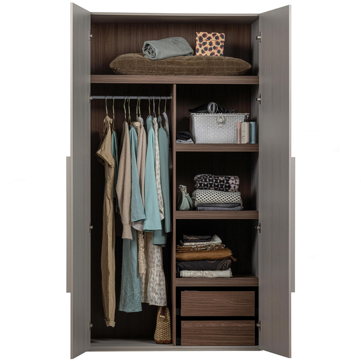 DREHTÜRENSCHRANK 110/210/58 cm 2-türig Grau  - Walnussfarben/Grau, Design, Holz (110/210/58cm) - Livetastic