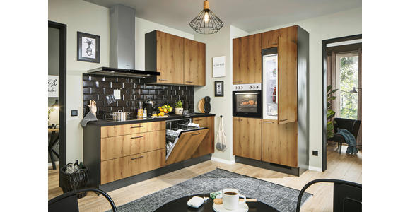 ECKKÜCHE 220/120 cm  in Graphitfarben, Schwarz, Eiche dunkel  - Eiche dunkel/Eichefarben, Design, Holzwerkstoff/Metall (220/120cm) - Xora