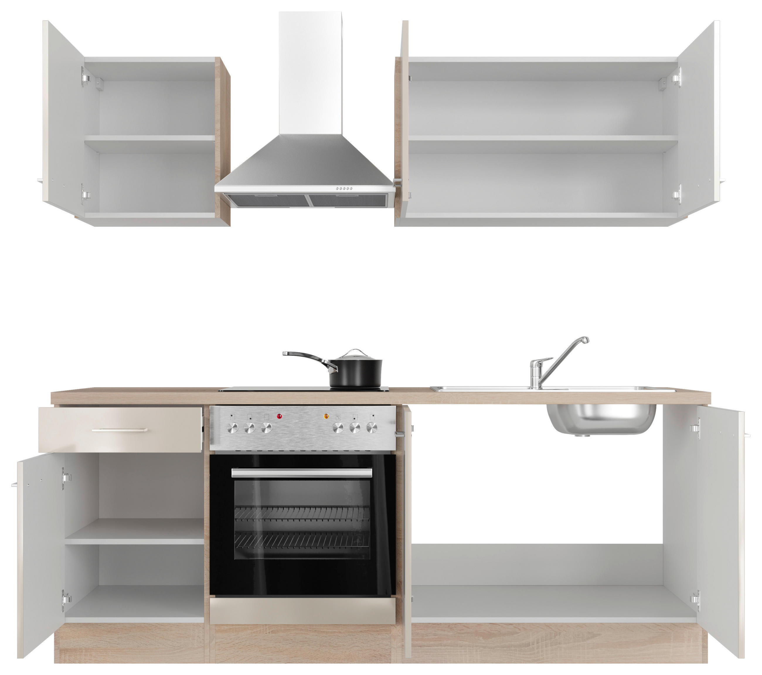 KÜCHENBLOCK 210 cm   in Kaschmir  - Kaschmir/Edelstahlfarben, MODERN, Holzwerkstoff/Metall (210cm) - FlexWell