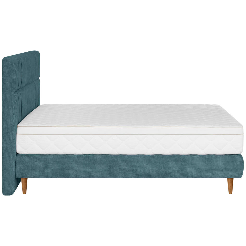 Thumbnail - Welnova Boxspringbett, Blau, Textil, Eiche, massiv, H4, 7-Zonen, 140x200 cm, gepolstertes Kopfteil, in verschiedenen Grö...