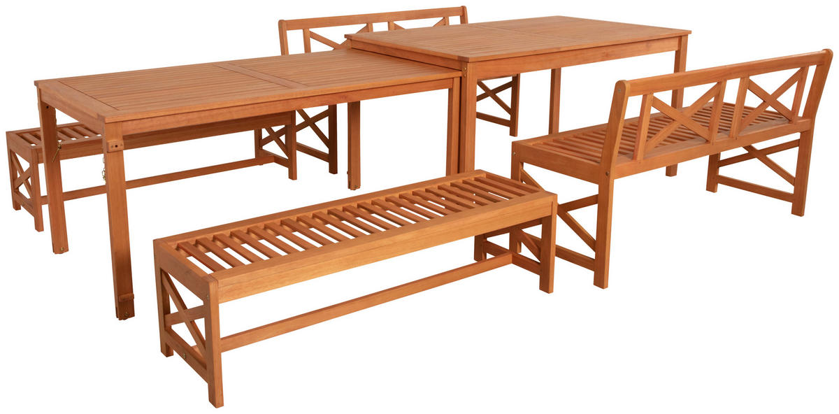 GARTENSET Eukalyptusholz Hartholz  - Weiß/Teakfarben, Natur, Holz/Textil - Ambia Garden