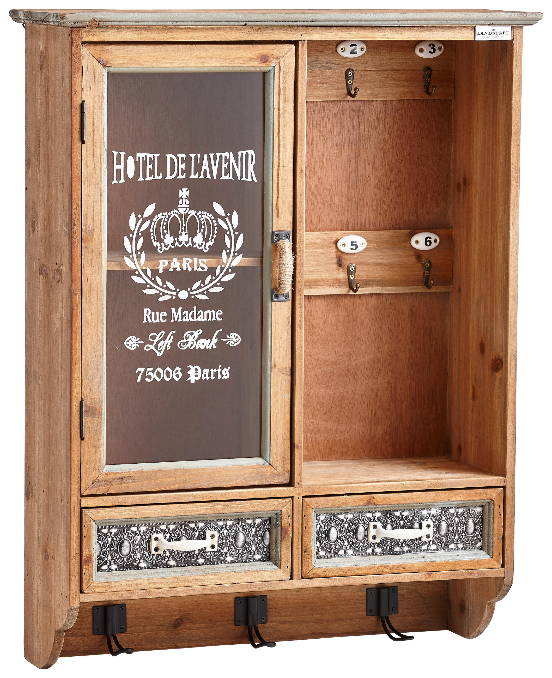 Hängevitrine in massiv Kiefer Grau, Weiß, Kieferfarben