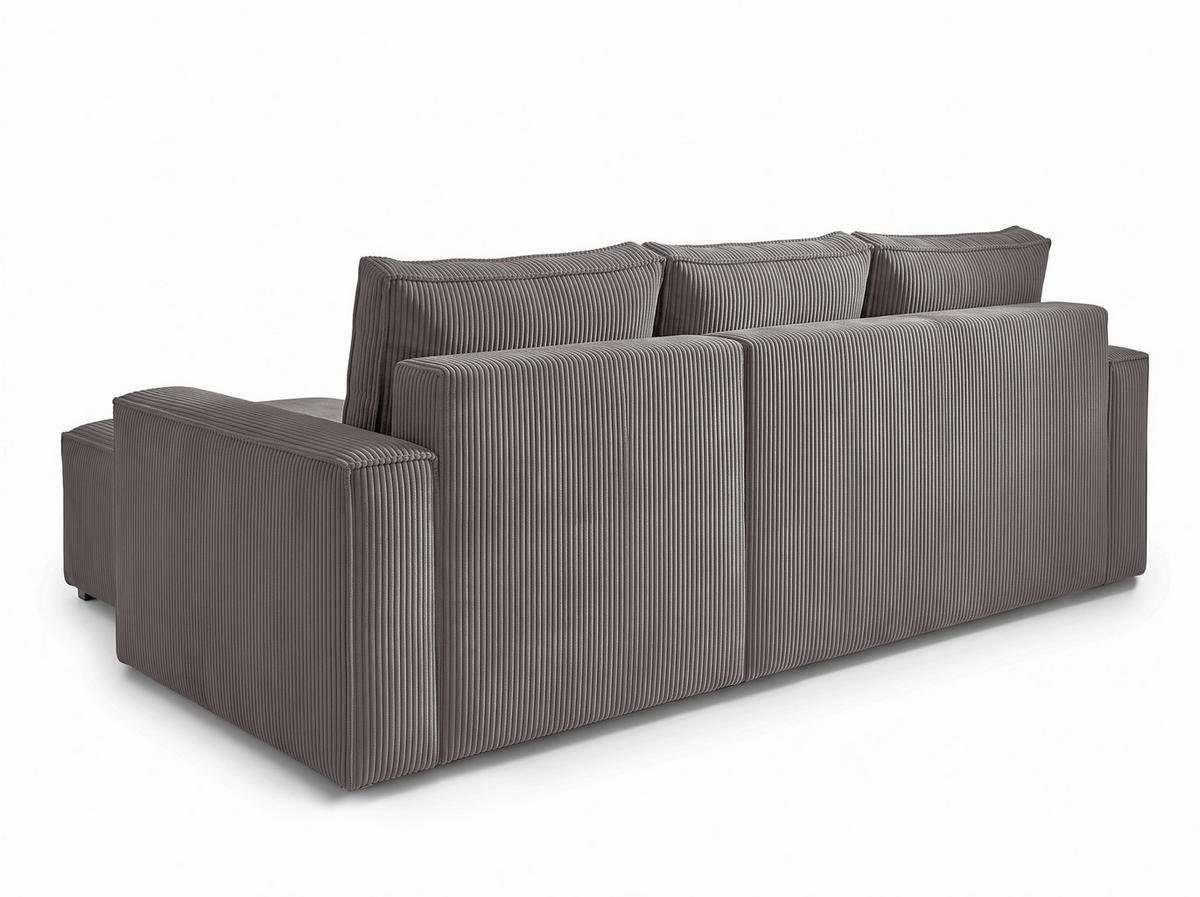 ECKSOFA Grau Cord Rückenkissen, Bettkasten, Schlaffunktion, Rücken echt, Liegefläche im Originalstoff  - Schwarz/Grau, MODERN, Kunststoff/Textil (232/140cm) - Xora