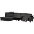 ECKSOFA in Echtleder Anthrazit  - Anthrazit/Schwarz, Design, Leder/Metall (239/289cm) - Cantus