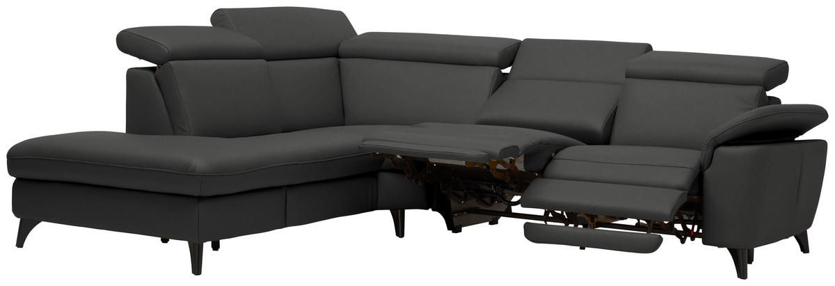 ECKSOFA in Echtleder Anthrazit  - Anthrazit/Schwarz, Design, Leder/Metall (239/285cm) - Cantus