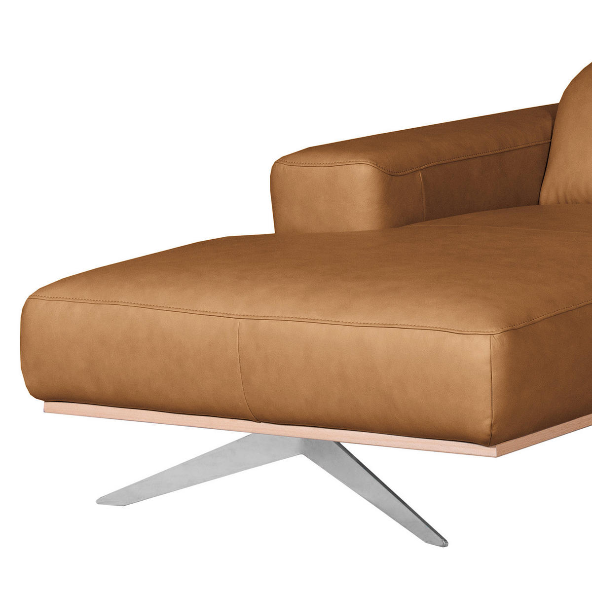 ECKSOFA  in Echtleder Cognac  187/295 cm  - Chromfarben/Cognac, Design, Leder/Metall (187/295cm) - Livetastic