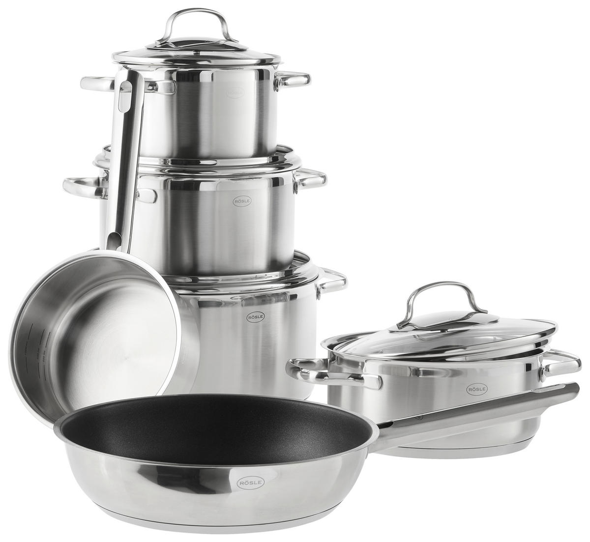 KOCHTOPFSET Elegance 6-teilig  - Edelstahlfarben, Basics, Glas/Metall (61,2/37/25,6cm) - Rösle
