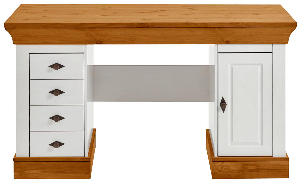 SCHREIBTISCH 143/65/77 cm  in Weiß, Bernsteinfarben  - Bernsteinfarben/Weiß, ROMANTIK / LANDHAUS, Holz/Metall (143/65/77cm) - Boxxx