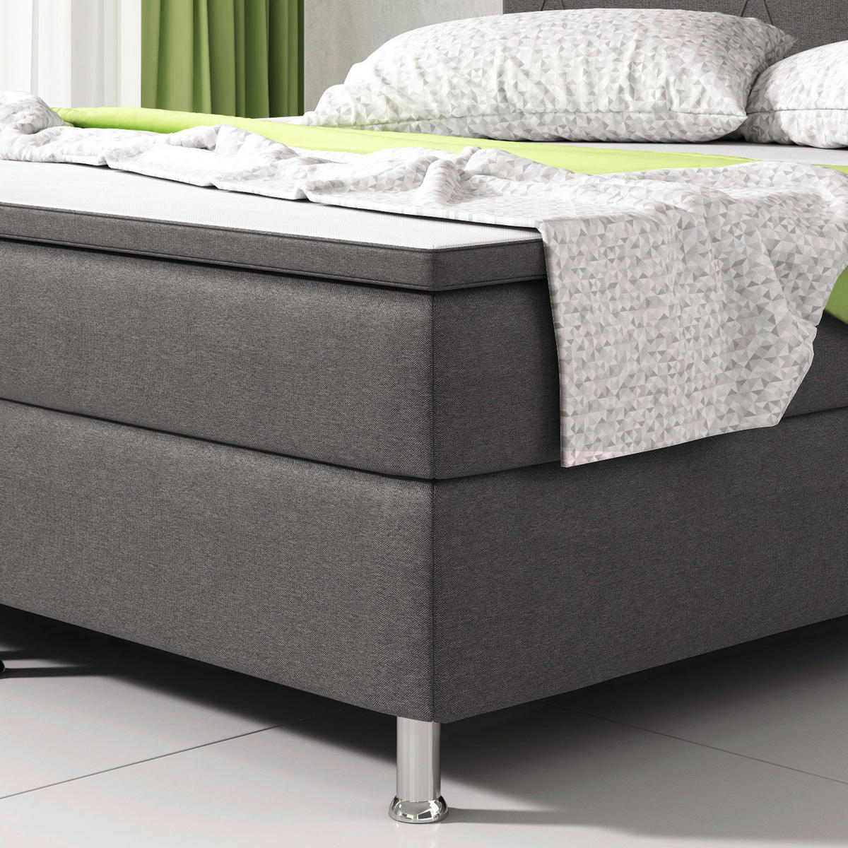 BOXSPRINGBETT 180/200 cm  in Anthrazit  - Anthrazit/Silberfarben, KONVENTIONELL, Textil/Metall (180/200cm) - MID.YOU
