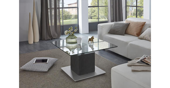 COUCHTISCH in Kunststoff, Glas, Holzwerkstoff 80/80/47-65 cm - Anthrazit/Silberfarben, Design, Glas/Holzwerkstoff (80/80/47-65cm) - Venda