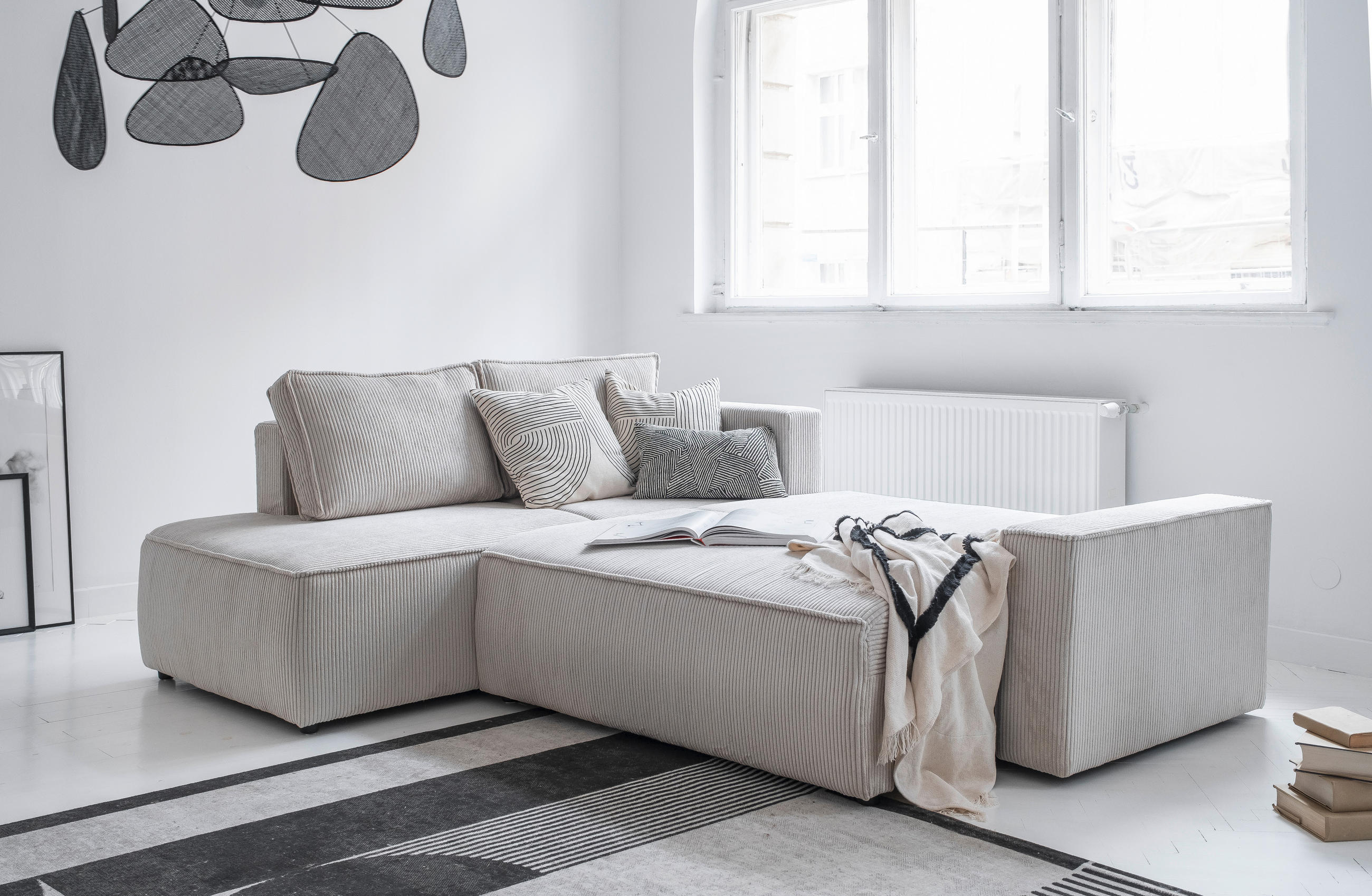 ECKSOFA Beige Cord  - Beige/Schwarz, Design, Kunststoff/Textil (194/247cm) - MID.YOU