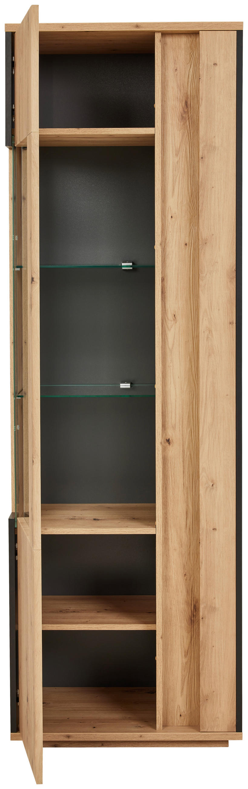 Thumbnail - Cantus Vitrine, Anthrazit, Eiche Artisan, Glas, Holzwerkstoff, 5 Fächer, 64x200x41 cm, Typenauswahl, Beimöbel erhältlich...