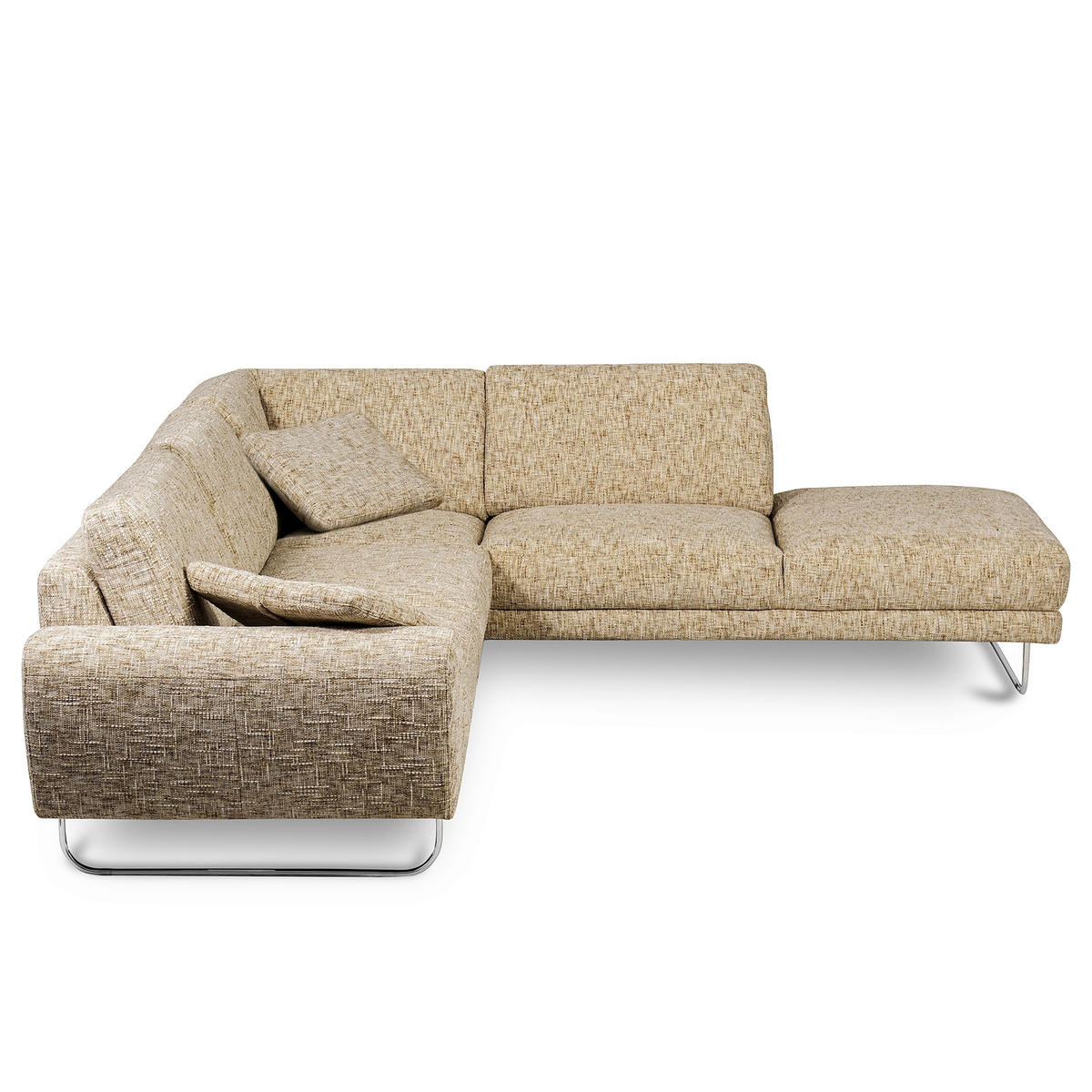 ECKSOFA 273/250 cm SPRING in Webstoff Hellbraun Zierkissen  273/250 cm  - Chromfarben/Hellbraun, Design, Textil/Metall (273/250cm) - Livetastic