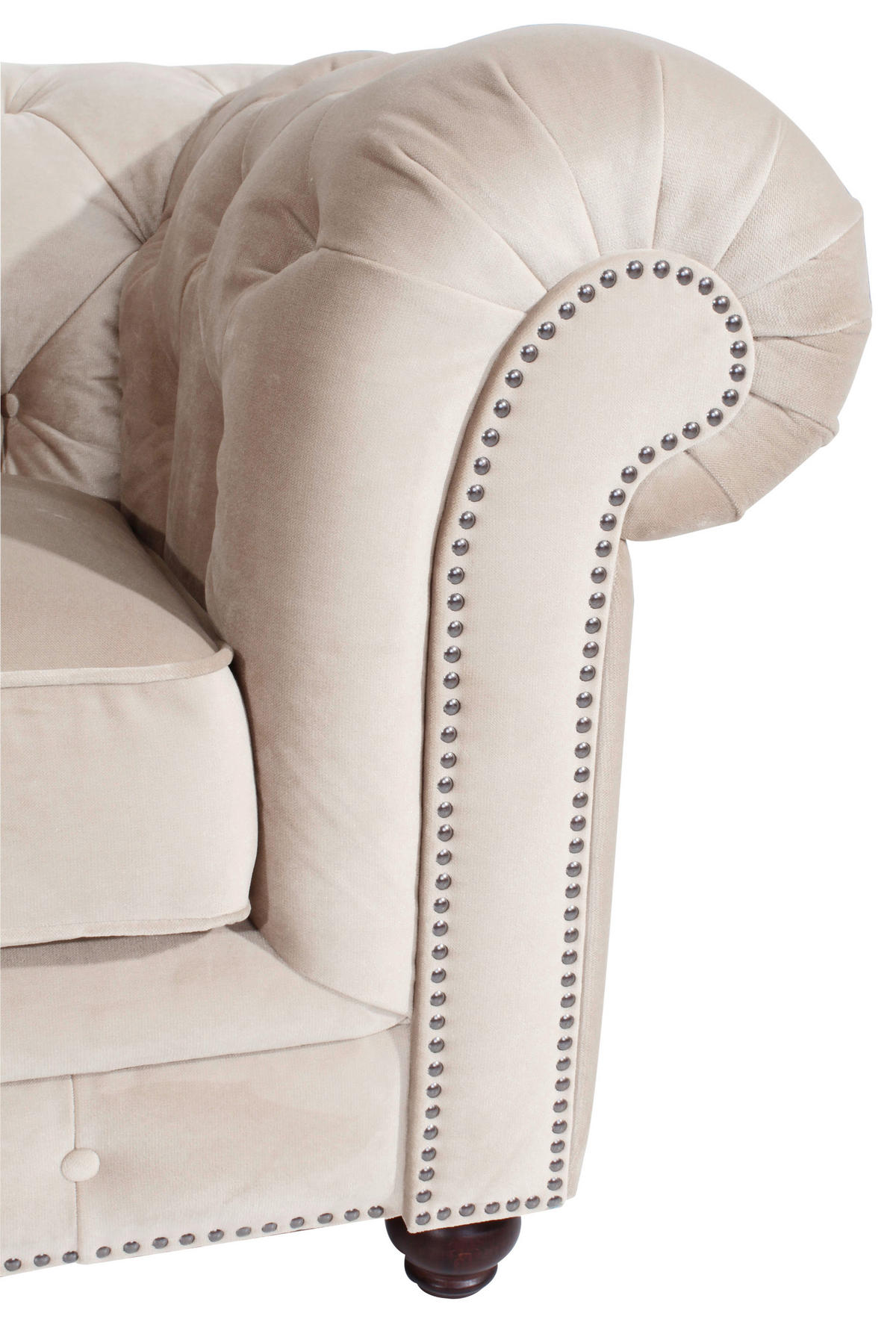 CHESTERFIELD-SESSEL Orleans Samt, Velours Creme  - Nussbaumfarben/Creme, Design, Holz/Textil (135/77/100cm) - Max Winzer