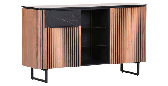 SIDEBOARD furniert Naturfarben, Akaziefarben, Schwarz Beleuchtung, Einlegeböden  - Schwarz/Naturfarben, LIFESTYLE, Glas/Holzwerkstoff (135/80/42cm) - Landscape