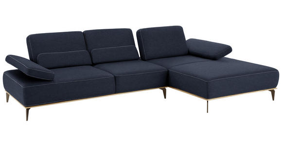 ECKSOFA in Mikrofaser Blau  - Blau/Beige, Natur, Textil/Metall (298/176cm) - Valnatura