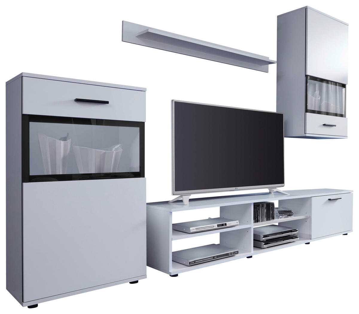 WOHNWAND  in Schwarz, Weiß  231/182/38 cm  - Schwarz/Weiß, KONVENTIONELL, Glas/Holzwerkstoff (231/182/38cm) - Boxxx