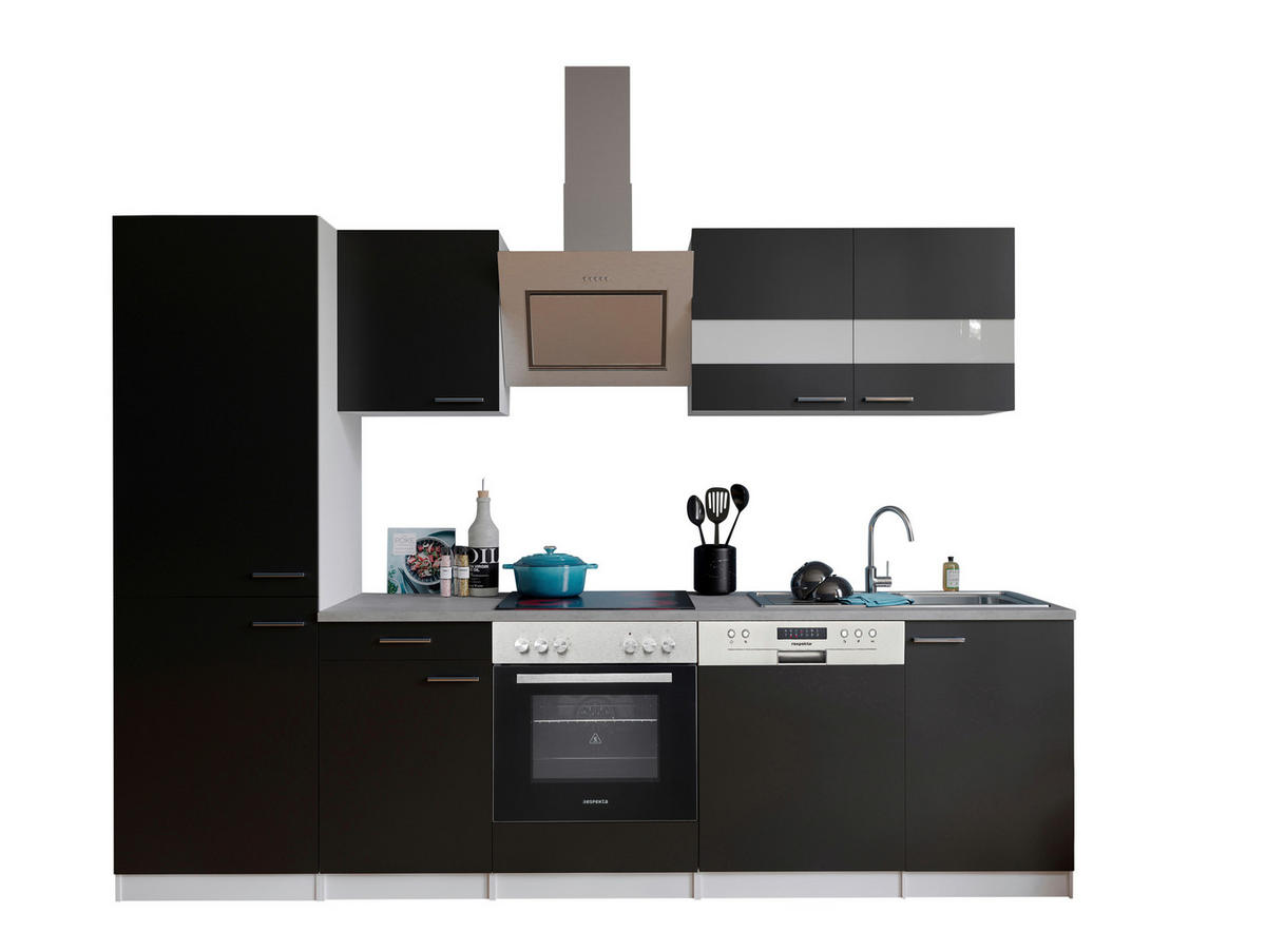 KÜCHENBLOCK 280 cm   in Schwarz  - Edelstahlfarben/Schwarz, Basics, Holzwerkstoff/Metall (280cm) - Respekta