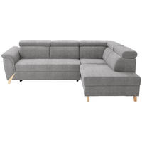 ECKSOFA Hellgrau Chenille  - Hellgrau/Naturfarben, KONVENTIONELL, Holz/Textil (265/200cm) - Stylife