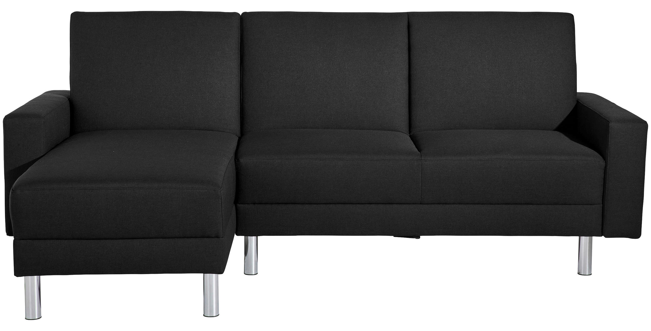 ECKSCHLAFSOFA inkl. Hocker  in Flachgewebe Schwarz  - Chromfarben/Schwarz, KONVENTIONELL, Textil/Metall (152/230cm) - Max Winzer